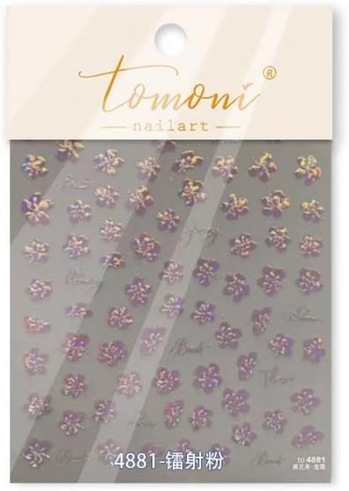 Laser Flower Nail Stickers Pink Aurora Nail Art Stickers Small Floral Nail Decals Self Adhesive with Design Spring Manicure Supplies Charm for Women Decorations Accessories
