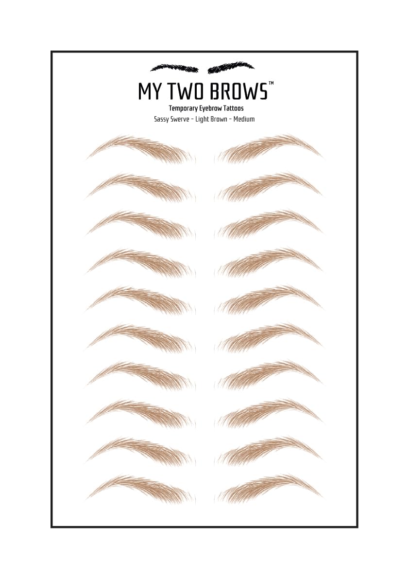 (10 pairs) Light Brown Temporary Eyebrow Tattoo - Medium Size - Waterproof & Smudgeproof - Sassy Swerve Style Eyebrow Stickers - Sheet Lasts up to 30 Days - Won't Work on Existing Brows
