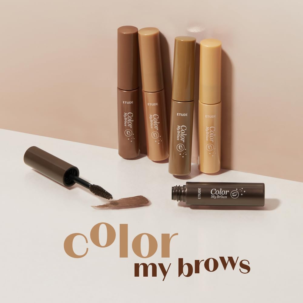 ETUDE Color My Brows, Brow Mascara, 3D Natural Coloring, Beeswax & Carnauba Wax, Moisturizing Brow Care, Eyebrow tint, Soft Gel Texture, Korean Makeup, Beauty, Rich Brown (0.152 Fl Oz)