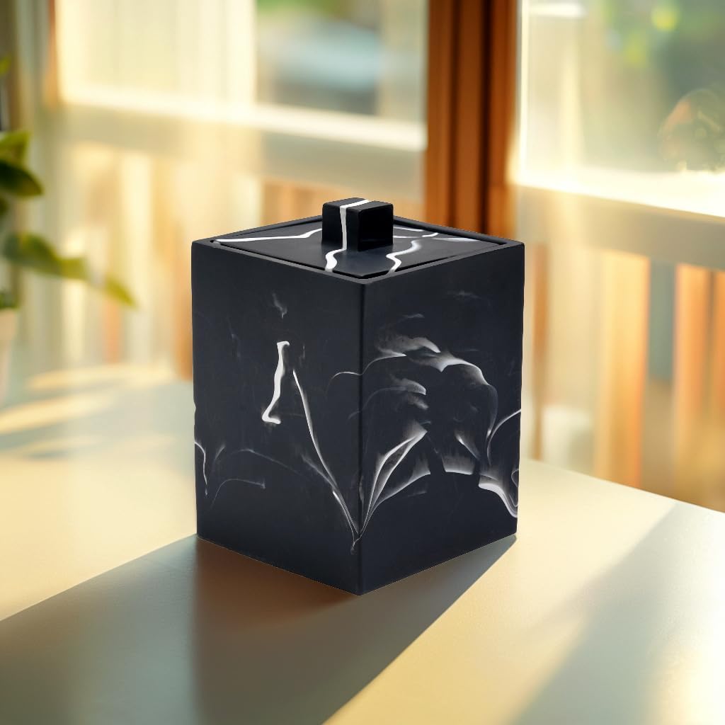 Cotton Swab Canister with Lid, Resin Qtip Holder Bathroom Containers Canister Cotton Ball Organizer, for Jewelry Necklace Ring Earring Storage jar Gift Case (Matte Ink Black)