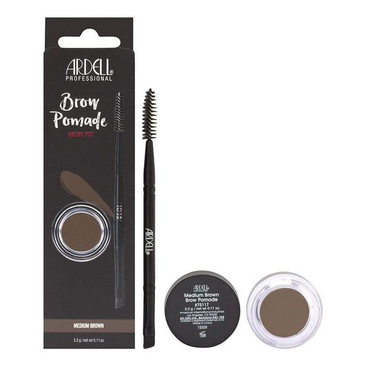 Ardell Brow Pomade - Medium Brown, Smudge-Proof Long-Lasting Eyebrow Makeup, with Dual-Ended Precision Brush and Spoolie for Defined and Natural Brows, 1 Pack