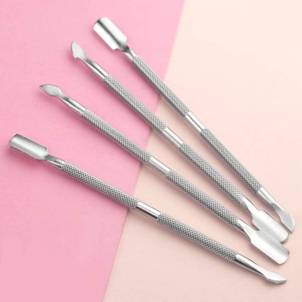 8 Pieces Nail Cuticle Pusher Stainless Steel Nail Polish Cuticle Remover Double Ended Manicure Nail Pedicure Tool Metal Cuticle Peeler Scraper for Fingernails and Toenails (Silver)