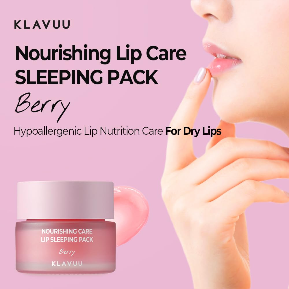 Klavuu Lip Mask Set (2PCS) – Overnight Deep Hydrating Korean Lip Balm Treatment for Very Dry, Chapped Lips | Lip Lightening & Plumping with Instant Hydration | Gentle Exfoliating (Berry & Berry)