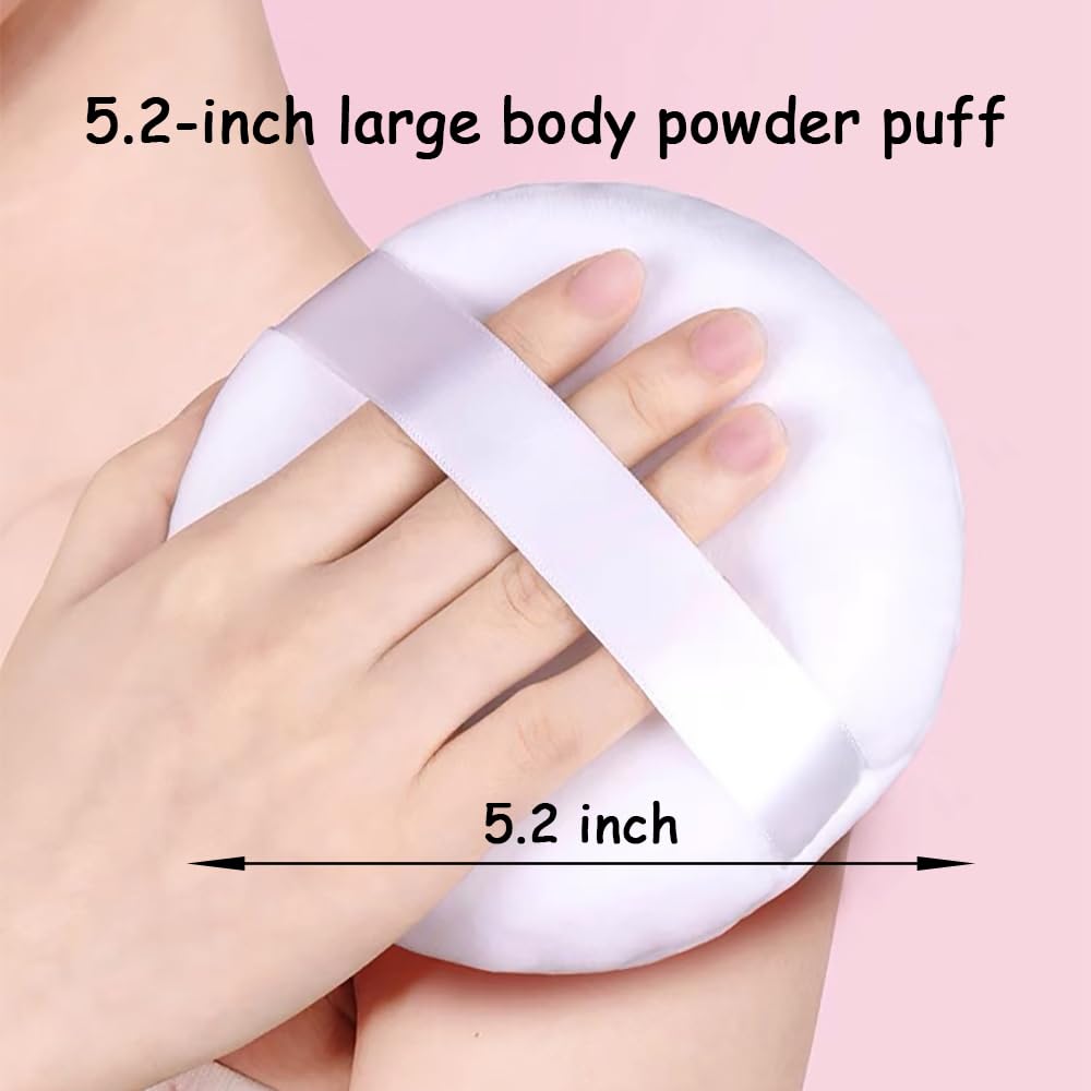 2 Pack Extra Large 5.2" White Powder Puffs and 5.3" Glass Container – Oversized Soft Body & Face Large Powder Puff Dusting Powder Jar Holder Case(Clear Glass)