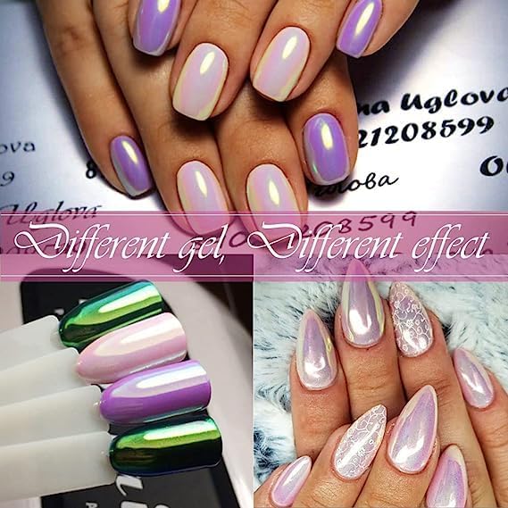 Pretty Diva Aurora Chrome Nail Powder - 0.3g Aurora Mermaid Unicorn Iridescent Chrome Powder for Nails