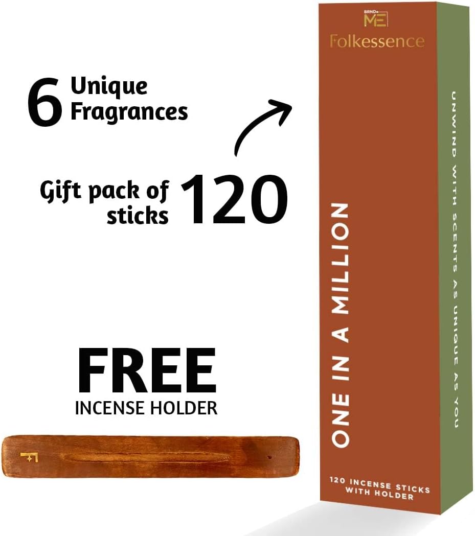 Folkulture Incense Stick with Holder | Set of 6 (120 Fall Insence-Sticks) with 45 Min Burn Time | Non Toxic Myrrh & Lavender Inscents-Stick | Organic Citrus Fall Scents, Vanilla Caramel Incienso