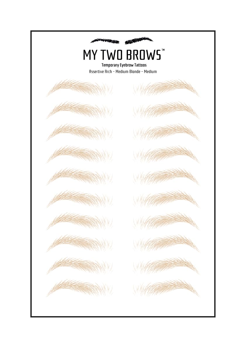 (10 pairs) Medium Blonde Temporary Eyebrow Tattoo - Medium Size - Waterproof & Smudgeproof - Assertive Arch Style Eyebrow Stickers - Sheet Lasts up to 30 Days - Won't Work on Existing Brows