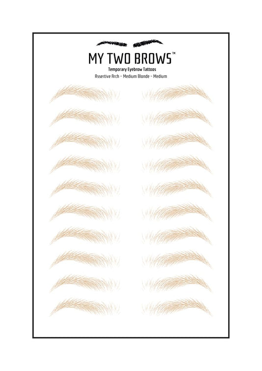 (10 pairs) Medium Blonde Temporary Eyebrow Tattoo - Medium Size - Waterproof & Smudgeproof - Assertive Arch Style Eyebrow Stickers - Sheet Lasts up to 30 Days - Won't Work on Existing Brows