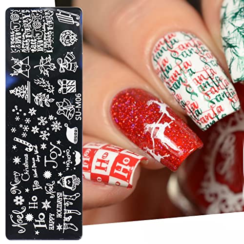 Christmas Nail Stamping Plates, 6Pcs Christmas Nail Stamper Kit Snowflakes Elk Xmas Tree Bell Snowman Winter Nail Art Stencils Plates Nail Manicure Template Design Tool