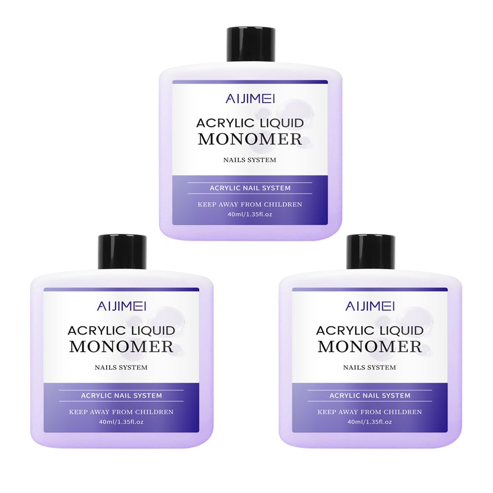AIJIMEI Acrylic Liquid Monomer for Long Lasting 40ml Acrylic Liquid Professional Nail Art Supplies Suitable for Salon and Home (3pcs)
