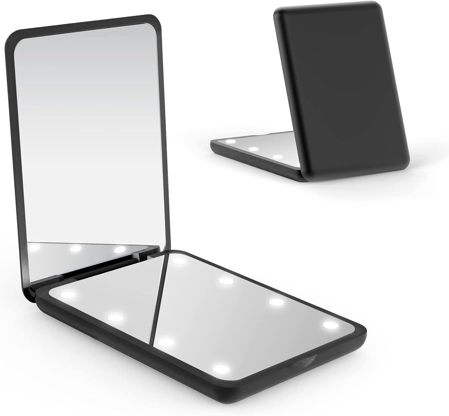 wobsion Small Mirror with Lights,LED Compact Makeup Mirror,1x/3x Mini Travel Mirror with Magnification,Portable Hand Held Mirror for Purse,Pocket,Gifts for Girls,Black