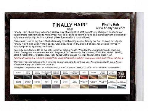 Hair Building Fibers 25 gram (ammonium chloride free) Refill Bag by Finally Hair. Compatible Replacement/Refill for Toppik Xfusion (Dark Chocolate Brown)