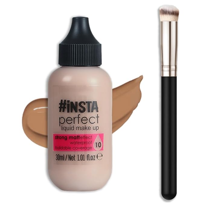 Matte Cream Oil Free Concealer Foundation Pack with Foundation Brush,Base Facial Matte Full Coverage Liquid Tattoo Concealer Hide Foundation Primer Make-up Kit.1.67 Fl.Oz (08#)
