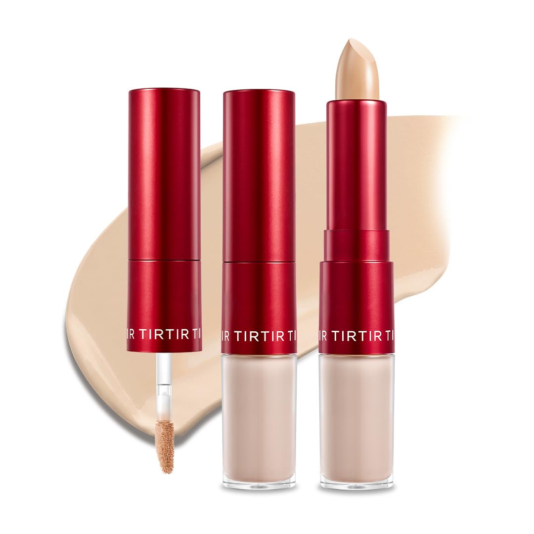 TIRTIR Glide&Hide Blurring Concealer - Creamy texture, Conceals dark circles and wrinkles, Dual formula (liquid tip & balm stick), Long-lasting wear, Korean Makeup, #4N, 0.28 Oz