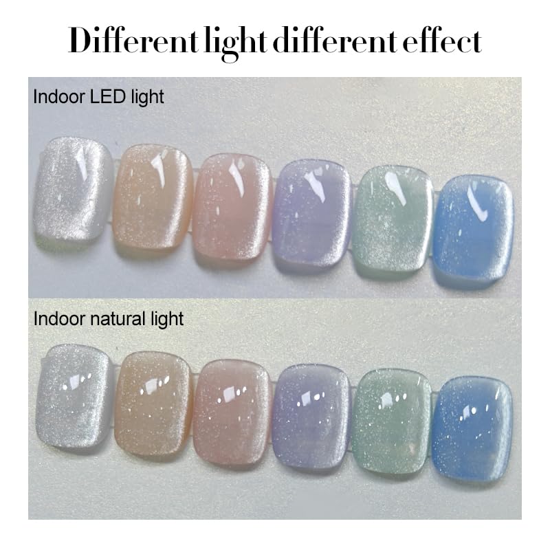 Born Pretty Cat Magnetic Eye Gel Nail Polish, Pastel Milky Jelly Cat Magnetic Gel Pastel Blue Green Purple Pink Nude Silver Nail Art Gel Manicure Salon DIY Gifts 7ML 6PCS