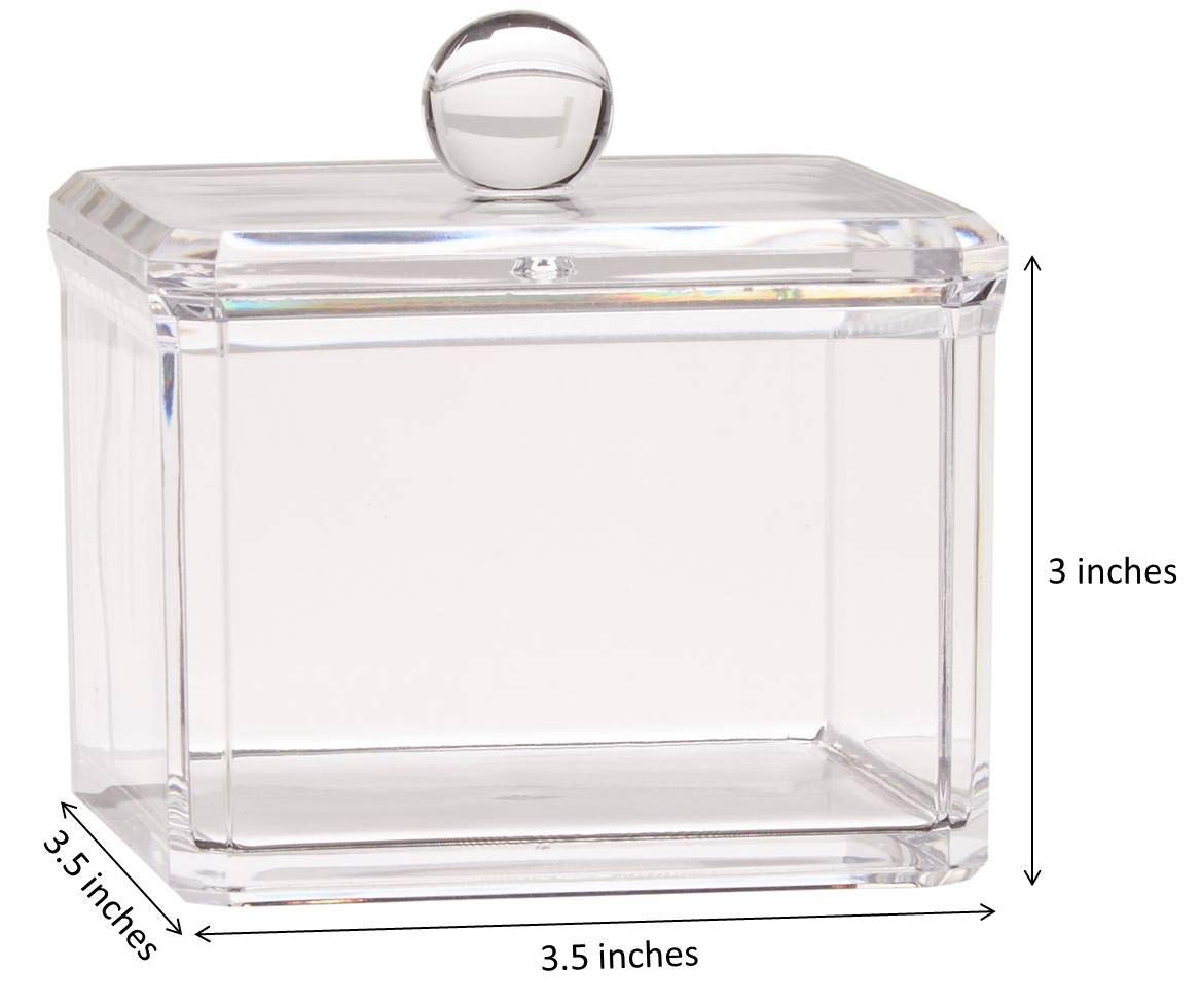 Square Acrylic Cotton Ball Pads Gauze Swab Holder Organizer Q-tip Dispenser Storage Canister Bathroom Container Flossers Box Case (3.5 x 3.5 x 3 inches, Single Tier, Transparent)