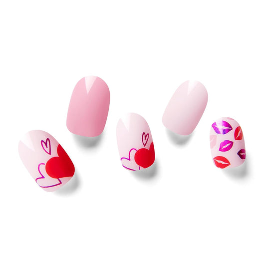 NAILOG Semi Cured Gel Nail Strips for Valentine's Day, 34 pcs Salon-Quality Gel Nail Stickers, Long Lasting Nail Wraps for Women with Soft Gel Finish Pink(Seal of Love)