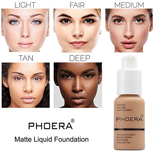 2 Pack PHOERA Foundation, Flawless Soft Matte Liquid Foundation Makeup for Women.(104# Buff Beige and 105# Sand)
