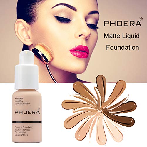 PHOERA Foundation, Flawless Soft Matte Liquid Foundation Makeup for Women. (107# Hone)