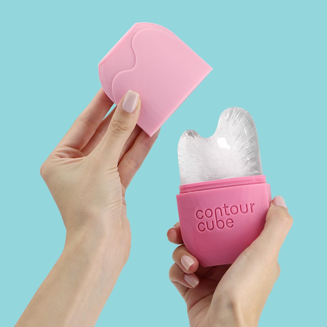 Contour Gua Cube - Gua Sha Face Massage Tool - Ice Roller for Sculpting, De-Puffing & Lymphatic Drainage - Face Ice Roller & Massager - Compact Skin Care Tools for Daily Skincare & Travel - Pink
