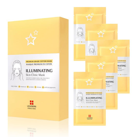 Leaders Insolution Illuminating Skin Clinic Mask | Omega-3 & Purslane Extract for Radiant Glow | Niacinamide Brightening Treatment | Even Skin Tone | 100% Natural Cotton (5 Sheets)