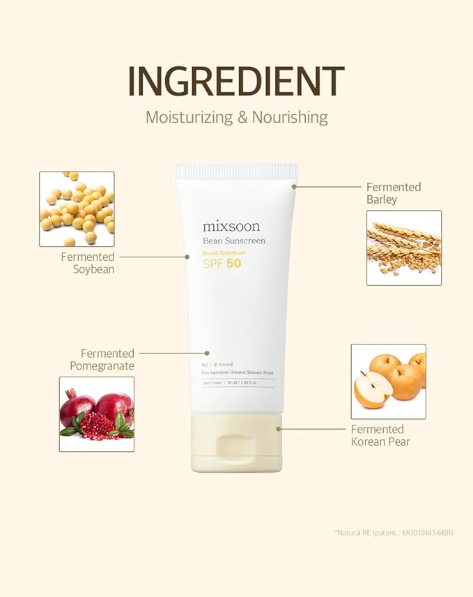 mixsoon Bean Sunscreen 1.69 Fl. Oz. / 50ml SPF 50 Airy Texture Type Lightweight No White Cast For Face Korean Glass Skin Care
