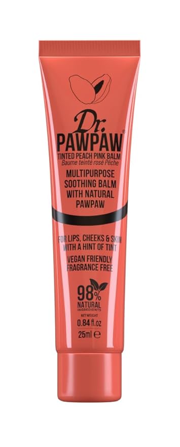 Tinted Peach Pink, Multi-Purpose Natural No Fragrance Balm for Hydrating Lips, Skin, Hair, Cuticles, Nails & Beauty Finishing (25 ml)