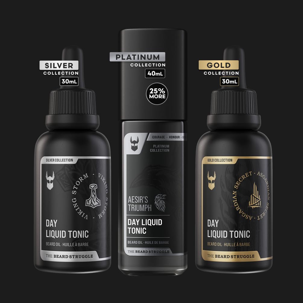 The Beard Struggle - Day Liquid Tonic Beard Oil - Platinum Collection, Aesir's Triumph - Beard Oil for Men - Moisturize, Softens Hair, Reduces Itch - Day Time Beard Growth Oil (1 Fl oz)