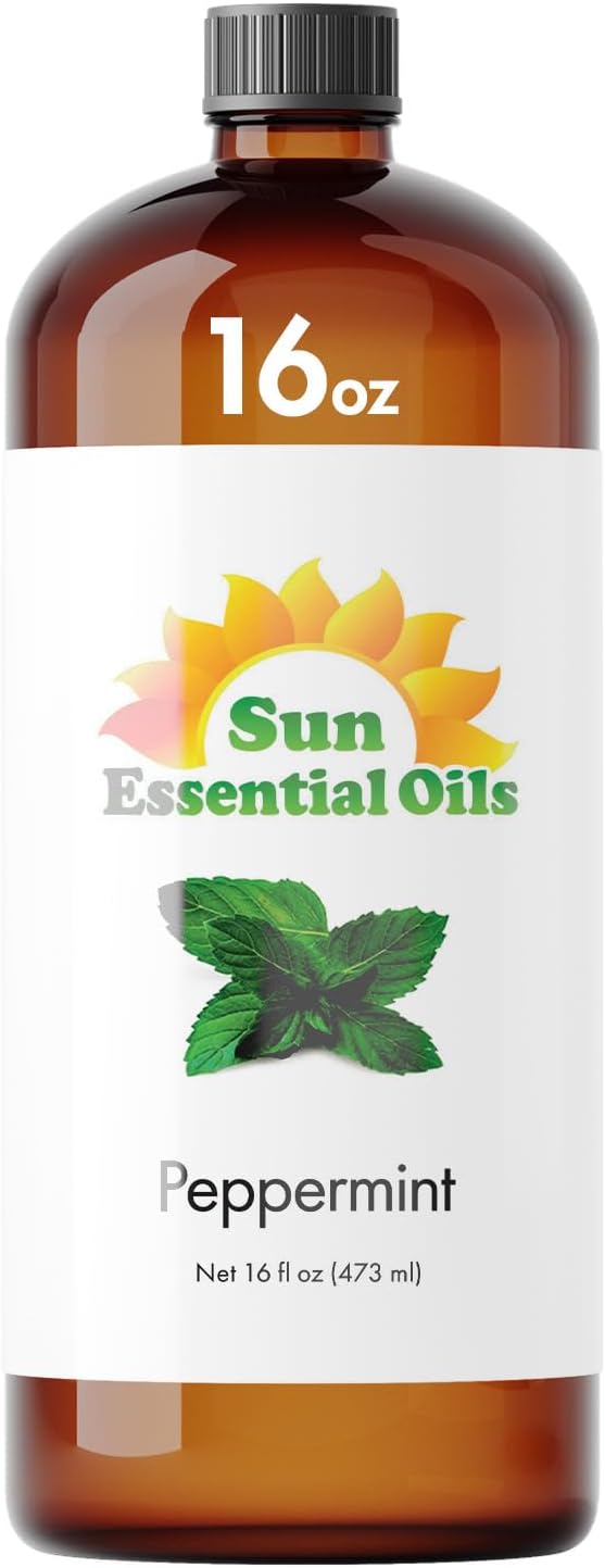 Sun Essential Oils - Peppermint Essential Oil (16 oz Bulk) for Diffuser, Humidifier, Skin & Aromatherapy Body Massage, Candle & Soap Making for Home