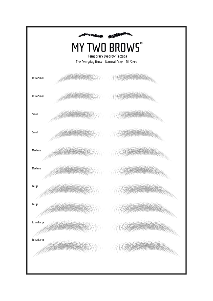 (10 pairs) Natural Gray Temporary Eyebrow Tattoo - Large Size - Waterproof & Smudgeproof - Everyday Brow Style Eyebrow Stickers - Sheet Lasts up to 30 Days - Won't Work on Existing Brows