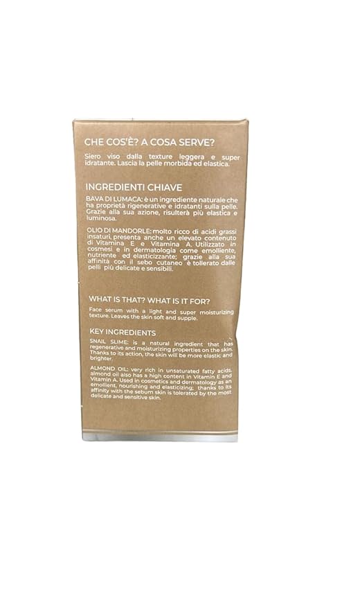 Siero Occhi e Labbra ala Bava di Lumaca e Olio di Mandorle with Snail Slime and Almond Oil for All Skin Types, 30 ml (Fl Oz 1.0) 1 unit - Made in Italy [italian import].