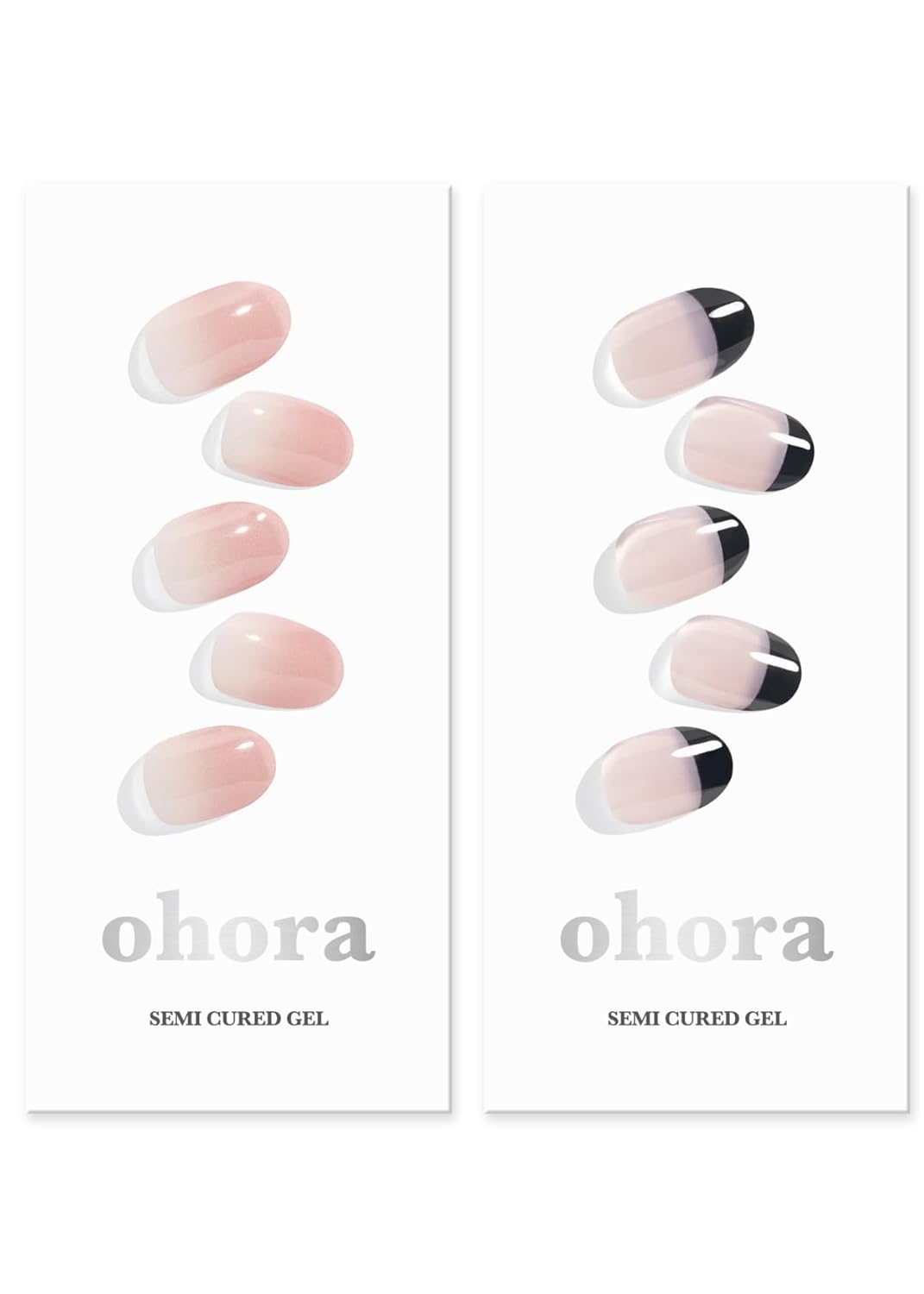 ohora Semi Cured Gel Nail Strips (N Be Pinkish N Chic French) - Works with Any Lamps, Salon-Quality, Long Lasting, Easy to Apply & Remove - Includes 2 Prep Pads, Nail File & Wooden Stick