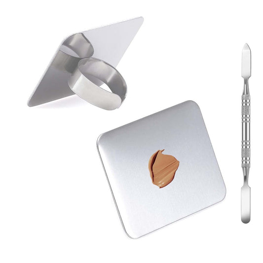 Makeup Mixing Palette, KissDate Makeup Spatula Palette with Foundation Spatula, Stainless Steel Makeup Palette Mixing Tray Nail Art Foundation