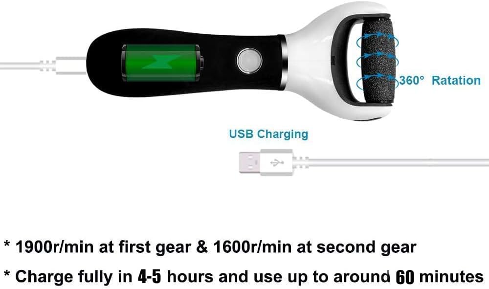 BOMPOW Electric Foot File Hard Skin Remover Pedicure Tools Electronic Callus kit for Cracked Heels and Dead Skin with 2 Roller Heads, Black