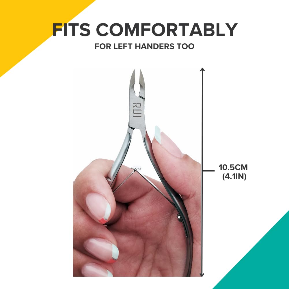 Rui Smiths Professional Cuticle Nippers | Precision Surgical-Grade Stainless Steel Cuticle Trimmer, French Handle, Double Spring, 4mm Jaw (Quarter Jaw)