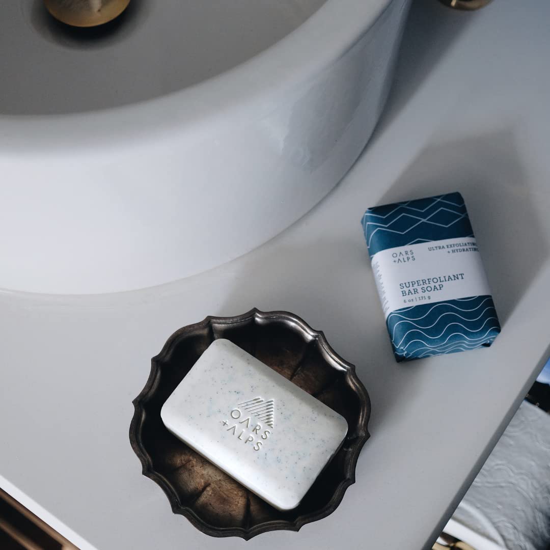 Oars + Alps Superfoliant Exfoliating Men's Bar Soap, Dermatologist Tested and Made with Clean Ingredients, Travel Size, 3 Pack, 6 Oz Each