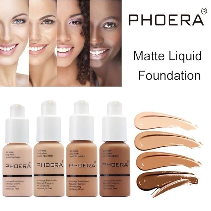 PHOERA Foundation, Flawless Soft Matte Liquid Foundation Makeup for Women. (107# Hone)