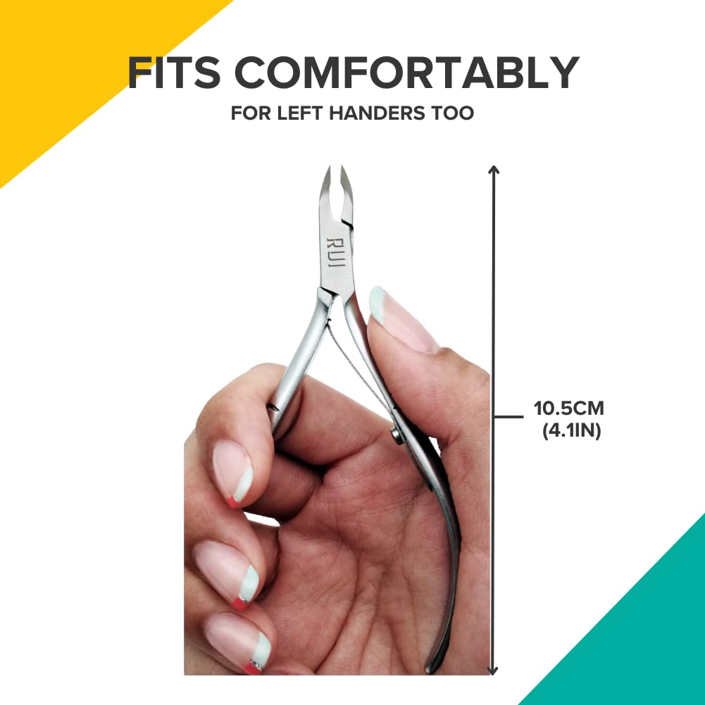 Rui Smiths Professional Cuticle Nippers | Precision Surgical-Grade Stainless Steel Cuticle Trimmer, French Handle, Single Spring, 4mm Jaw (Quarter Jaw)