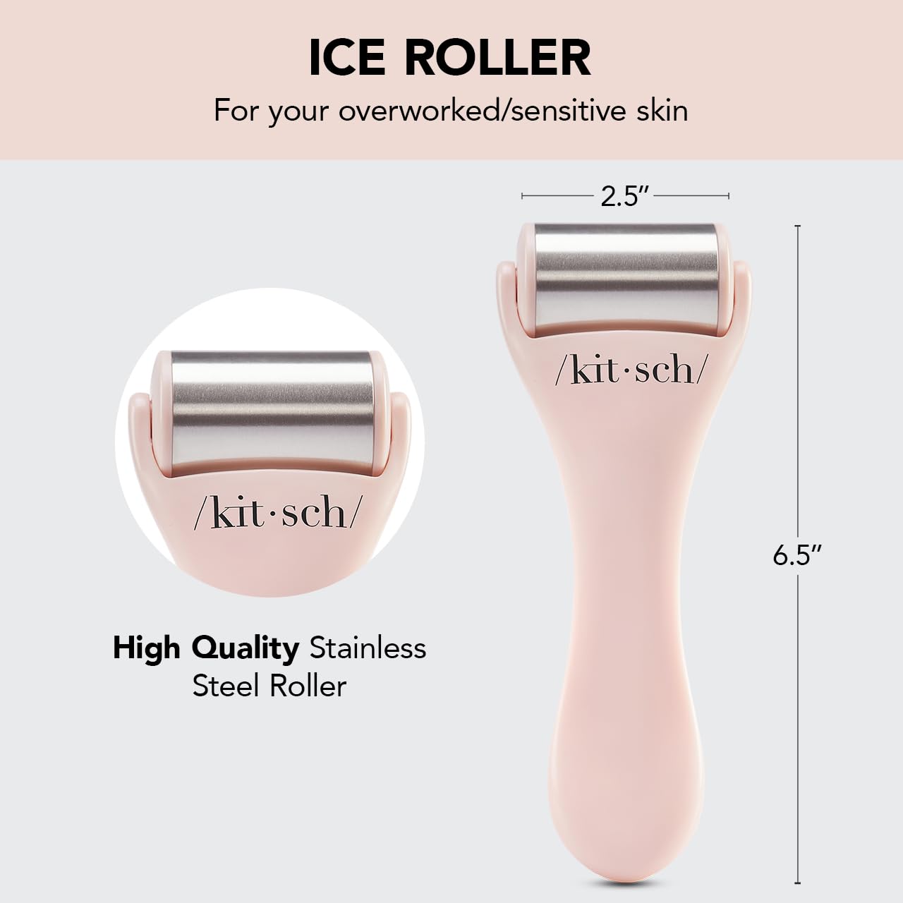 Kitsch Ice Roller for Face – Stainless Steel Face Ice Roller to Reduce Puffiness, Redness & Headaches – Cooling Facial Roller for Skin Care, Irritation Relief & Spa-Like Experience at Home - Pink