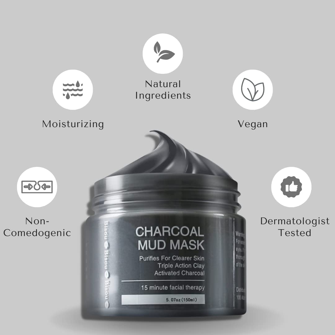 Clay, Dead Sea Mud & Charcoal Gel Face Mask Trio With Applicator, Deep cleansing Clay and Mask Applicator, Facial Therapy PH Balanced Hypo-allergenic