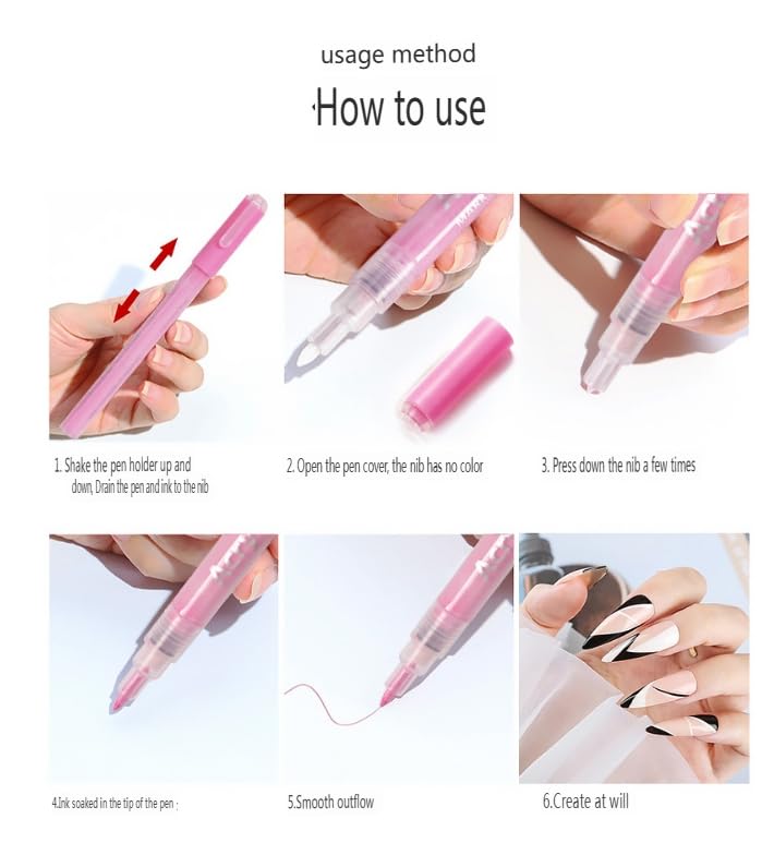 6 Pcs White Nail Polish Pens set, Nail Art Pen, Nail Pencil, DIY Drawing Painting Pen, for Nails DIY (6 White)