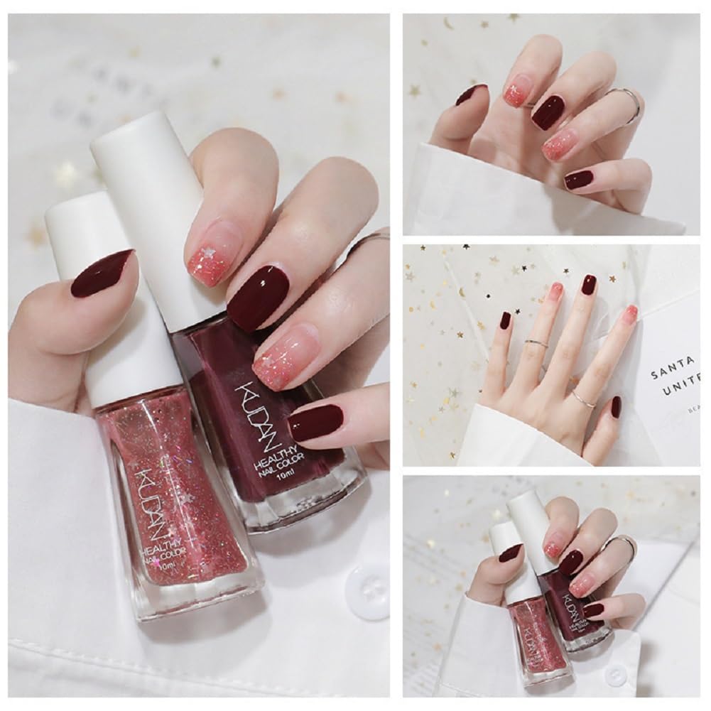 Nail Polish set - Nail Lacquer Quick Dry, Full Size, Vibrant, Colorful, Trendy, Glitter, Glossy, Metallic, Matte Nail Art Nail Shades (N11 Wine red flash fine, 52g)