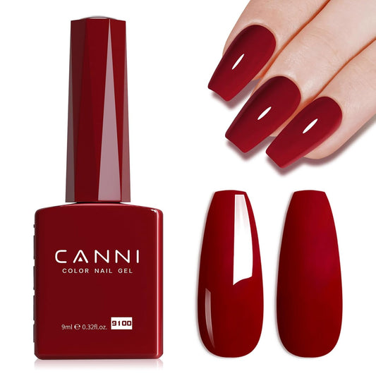 CANNI Red Gel Polish, 1Pcs Deep Dark Red Color Nail Polish Gel High Gloss Soak Off UV French Nail Manicure Salon DIY