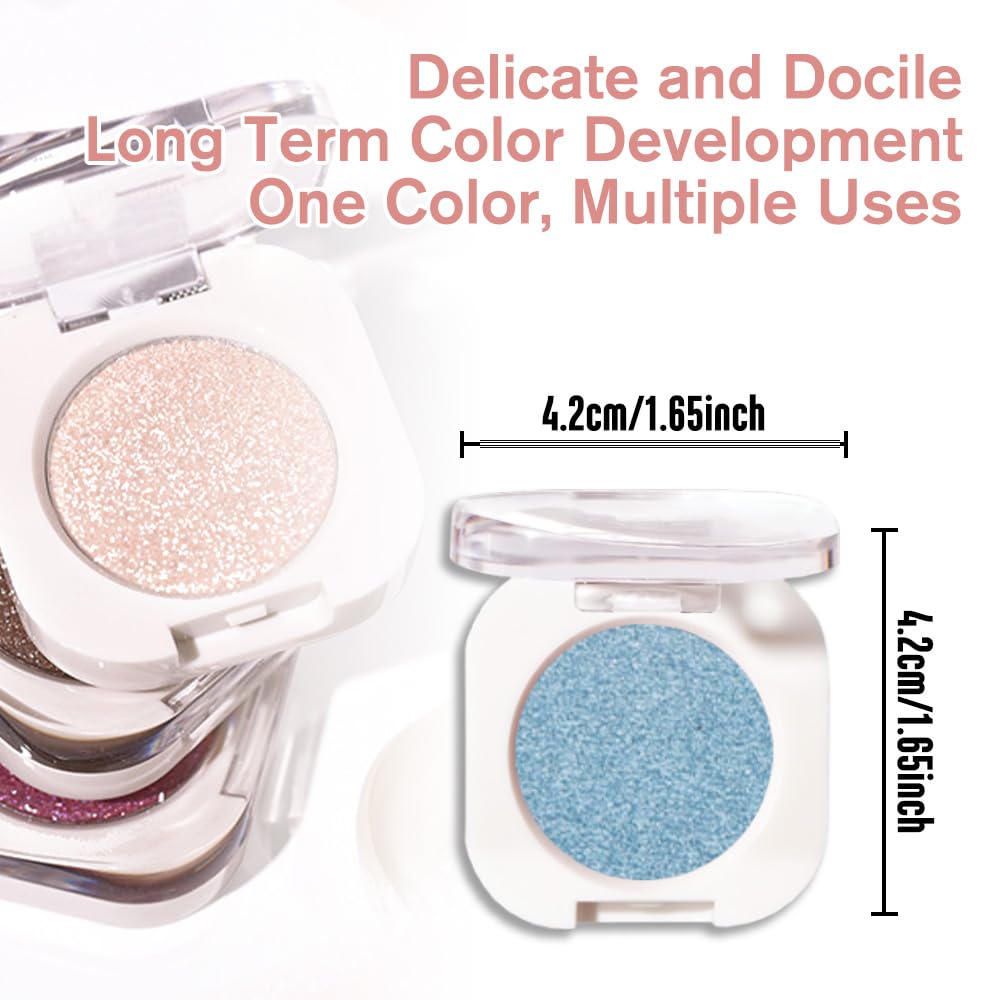 Sky Blue Single Metallic Shimmer Eyeshadow Makeup, Neutral Powde Eye Shadow for Women, Sky Blue Metallic Glitter Singles Eyeshadow Palette Pigmented Waterproof, Girls Monochrome Eyeshadows Gift