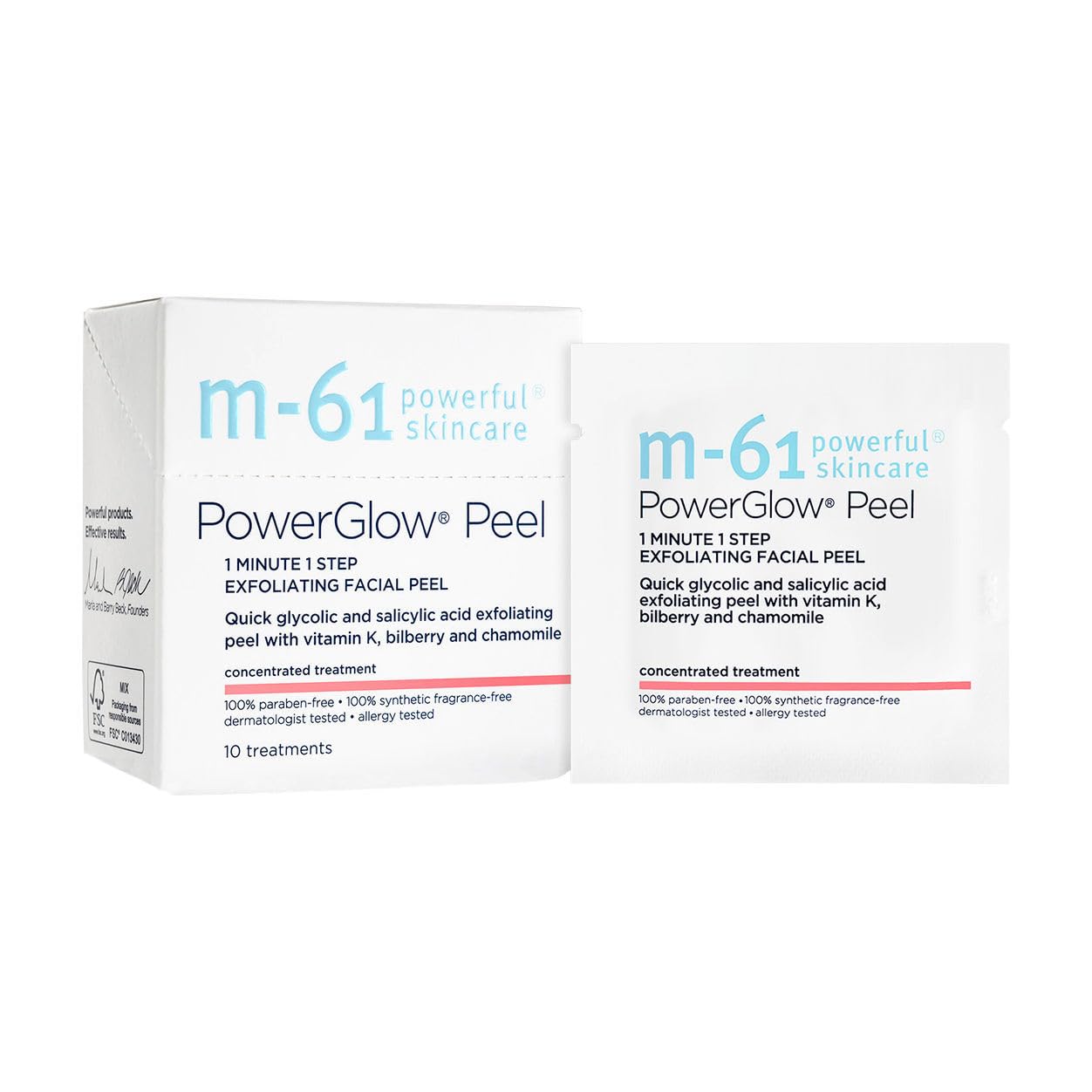 m-61 PowerGlow Peel | Exfoliating Facial Peel With Glycolic, Salicylic Acid. 1 Minute, 1 Step - 10 Treatments