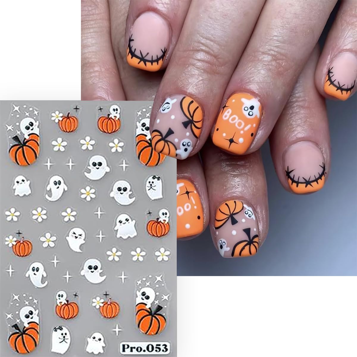 8 Sheets Halloween Nail Art Stickers Cute Ghost Nail Decals 3D Self-Adhesive Goth Skull Pumpkin Nail Stickers Halloween Acrylic Nail Art Decoration for Women Holiday French Nail Art Supplies