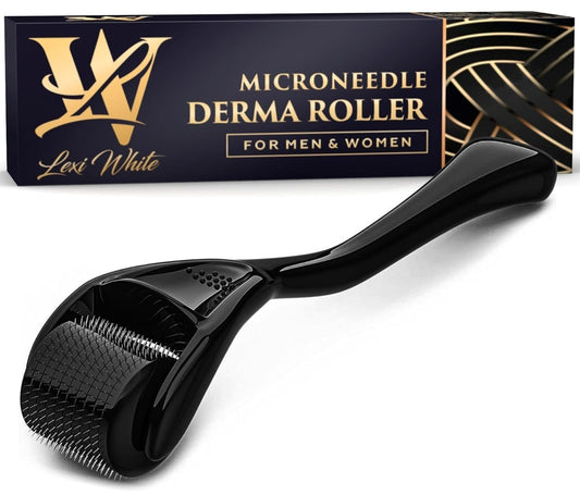 Derma Roller for Skin, Hair & Beard – Women and Men Titanium Microneedling Roller for Face & Scalp, Safe & Easy to Use - Glossy Black
