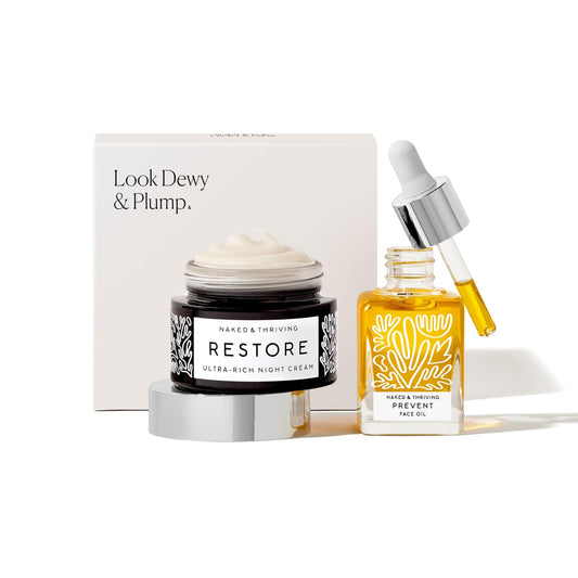 Naked & Thriving The Advanced Anti-Aging Duo: For fewer visible wrinkles | Restore Ultra-Rich Night Cream (50 mL) + Prevent Anti-Aging Face Oil (35 mL)