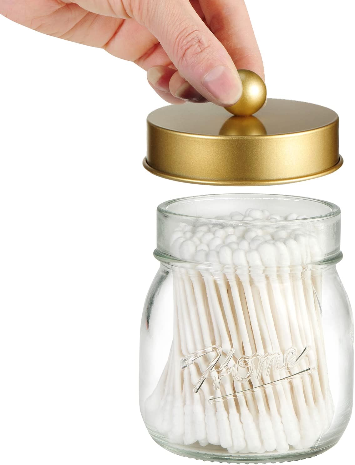 SheeChung 2 Pack Qtip Holder for Bathroom, Cotton Swab Holders, Cute Mason Jars Decor, Bathroom Decor and Accessories for Cotton Round Pads, Balls, Floss Pick - Brushed Gold