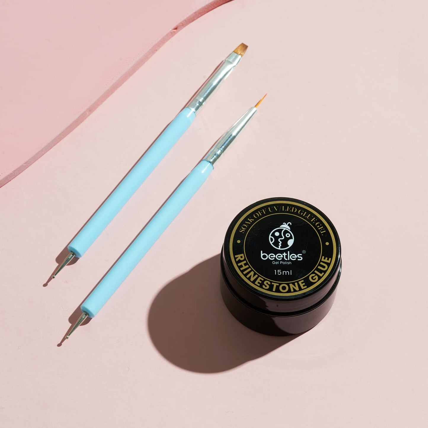 Beetles Rhinestone Glue for Nails with 2 Dual Purpose Brush Pen, 1Pcs 15ml Nail Glue for Nail Art Adhesive Resin Gems Diamonds Jewelry Decoration Soak Off Led Lamp Fall Nails Gifts for Women